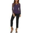 thumbnail image 2 of INSPIRAR CHIC Blusa de Mujer con Encaje y Abertura Frontal, Peplum, Manga Larga Transparente, Color Púrpura, 2 of 6