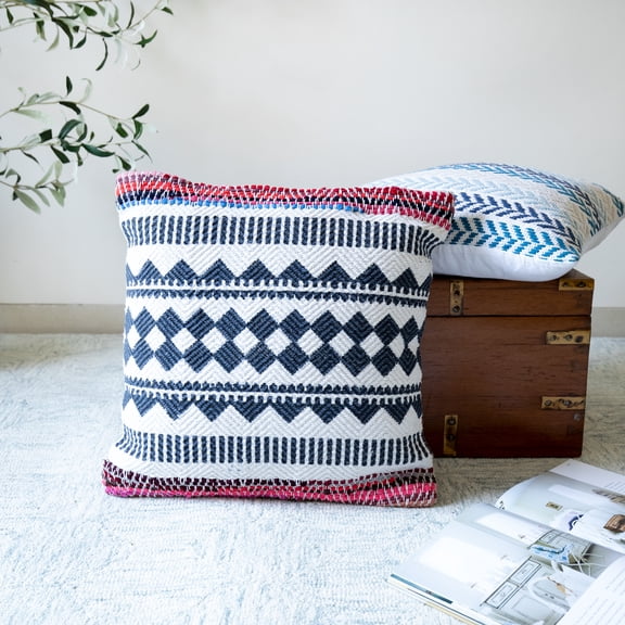 Laddha Home Designs Hand Woven Tribal Bordered Square Throw Pillow - 18" - Multicolor - Set of 2