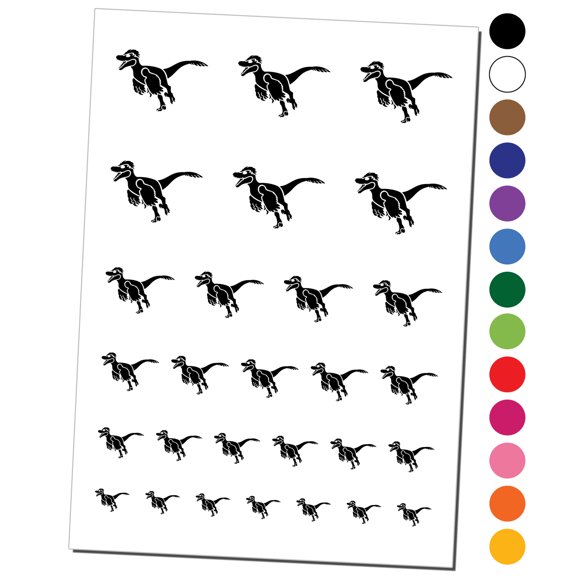 Velociraptor Dinosaur Running Water Resistant Temporary Tattoo Set Fake Body Art Collection - Brown
