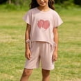 thumbnail image 6 of Zpanxa Girls Short Sets Girls Two Piece Outfit Short Sleeve Heart Print Drawstring T Shirt and Short Pant Set Kids Casual Summer Clothes Toddler Little Girls Pink 7 Years, 6 of 6