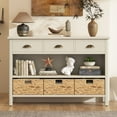 thumbnail image 2 of 3-Tier Wood Console Table with 3 Drawers,Retro Entryway Table Hallway Table with 3 Woven Baskets for Living Room, Hallway, Foyer,Office,White, 2 of 7