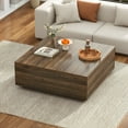 thumbnail image 3 of 43” Square Coffee Table with Storage, 43" D x 43" W x 17" H Modern Large Square Center Table with 2 Drawers, Wood Coffee Table for Living Room, Light Brown, 3 of 9