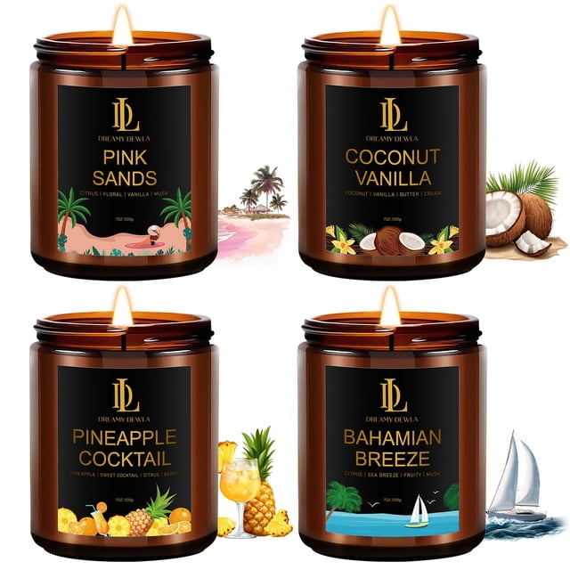 Set de velas aromáticas DL DREAMY DEWLA, paquete de 4 velas de soja de 800 ml