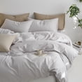 thumbnail image 2 of MooMee Duvet Cover Set King 100% Washed Cotton Twill Ultra-Soft Breathable Linen Like 3-Piece (Light Grey, 104"x90"), 2 of 7