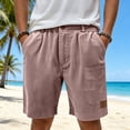 thumbnail image 3 of Havenx Mens Casual Corduroy Shorts Elastic Waist Button Shorts with Pockets Leather Label Stretch Short Pant Breathable Lightweight Summer Beach Clothing,Watermelon Red 3XL, 3 of 5