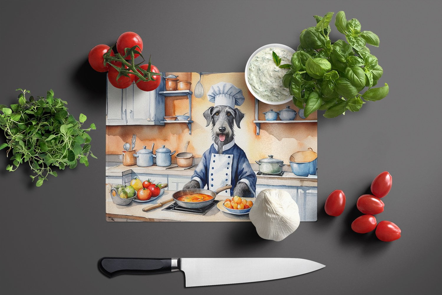 Scottish Deerhound The Chef Glass Cutting Board 12 in x 15 in