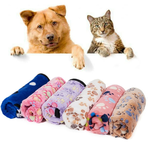 LUXMO 2Pack Puppy Blanket Warm Soft Pet Dog Cat Blankets Sleep Mat Bed Cover with Paw Print