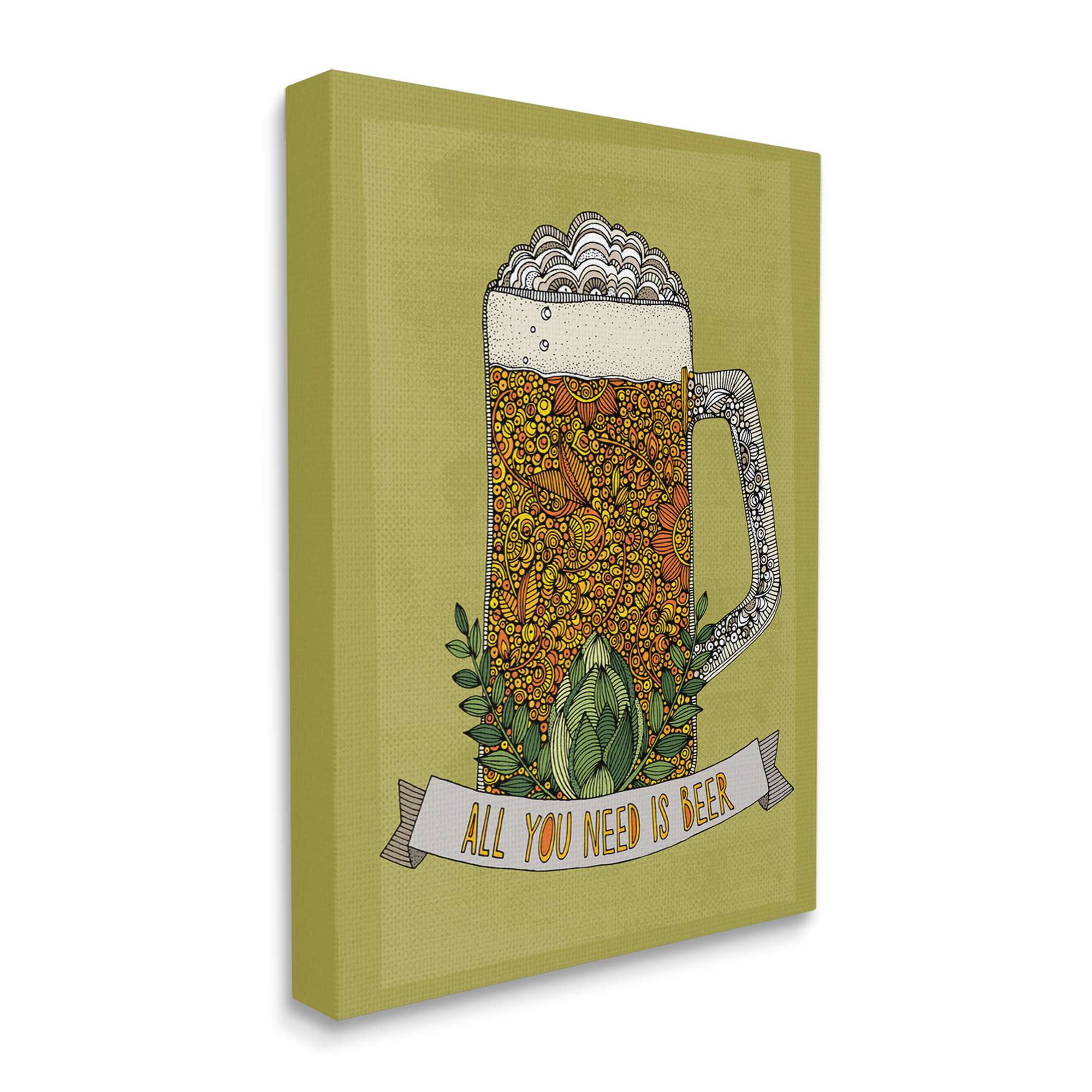 Stupell Industries All You Need Is Beer Floral Pattern Stein Mug Graphic Art Gallery Wrapped Canvas Print Wall Art, Design by Valentina Harper