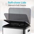 thumbnail image 4 of 2 x 4 Gal (2 x 15L) Trash Can, Stainless Steel Double Trash Can with Recycling Bin, Soft-Close Lid, Step-on Garbage Bin, with Removable Plastic Inner Buckets - Silver, 4 of 8