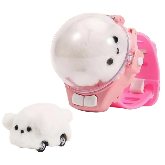 White Watch Remote Control Animal Car Toy for Toddlers, Plastic Cement Material, USB Rechargeable, 2.4 Infrared Control, Adjustable Strap with LED Light