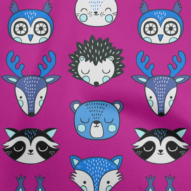 oneOone Rayon Fuschia Pink Fabric Cute Animal Face Pattern Sewing Material Print Fabric By The Yard 56 Inch Wide