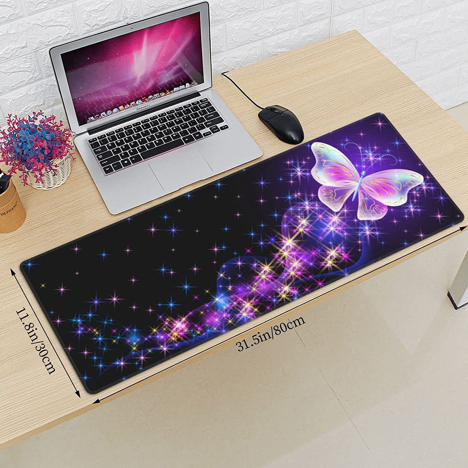 Butterfly Mouse Pad Extended Large Gaming Mouse Pad XL Oversized Desk Pad Stitched Edges 31.5 X 11.8 Inch