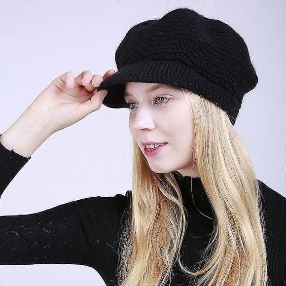 Gorro de punto para mujer, de invierno, de color liso y terciopelo, cálido, de lana suave y a la moda, para invierno.