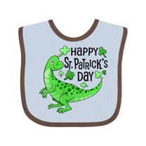 Inktastic Happy St. Patrick's Day Green Dinosaur Boys or Girls Baby Bib