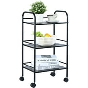 SKYSHALO 3-Tier Kitchen Rolling Cart Utility Cart on Wheel with Handle Shelf Black