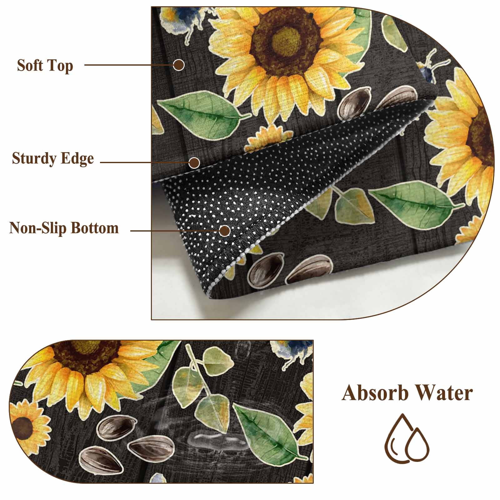 Large Area Rugs for Living Room Bedroom, Yellow Sunflowers 5'x8' Rug Washable Carpet Runner Indoor Outdoor, Summer Botanical Elegant Pastoral Bees Non Slip Floor Mats Rug for Kitchen, Bathroom