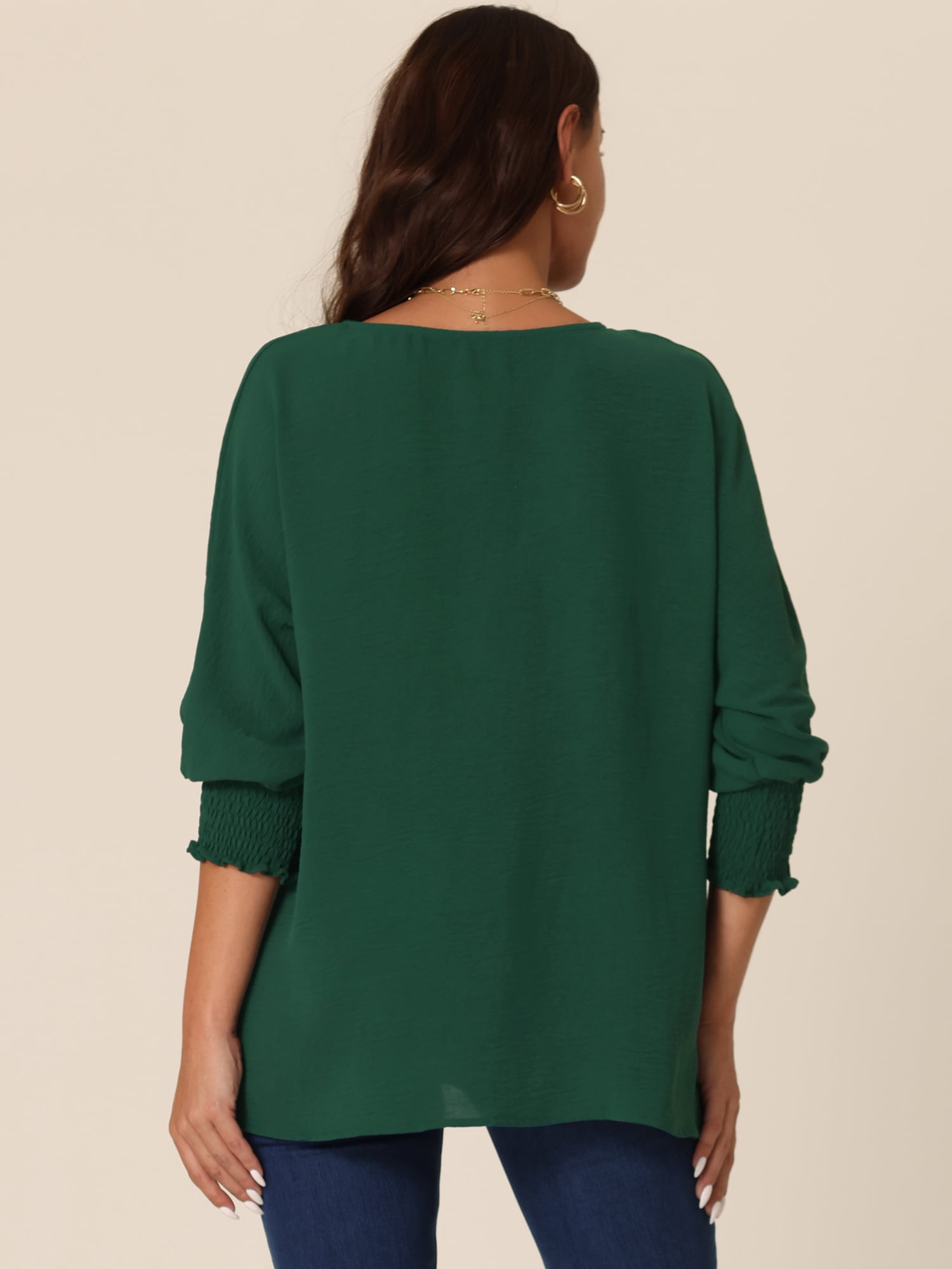 Unique Bargains Women's Casual 3/4 Sleeve Dolman Tops Crew Neck Shirts