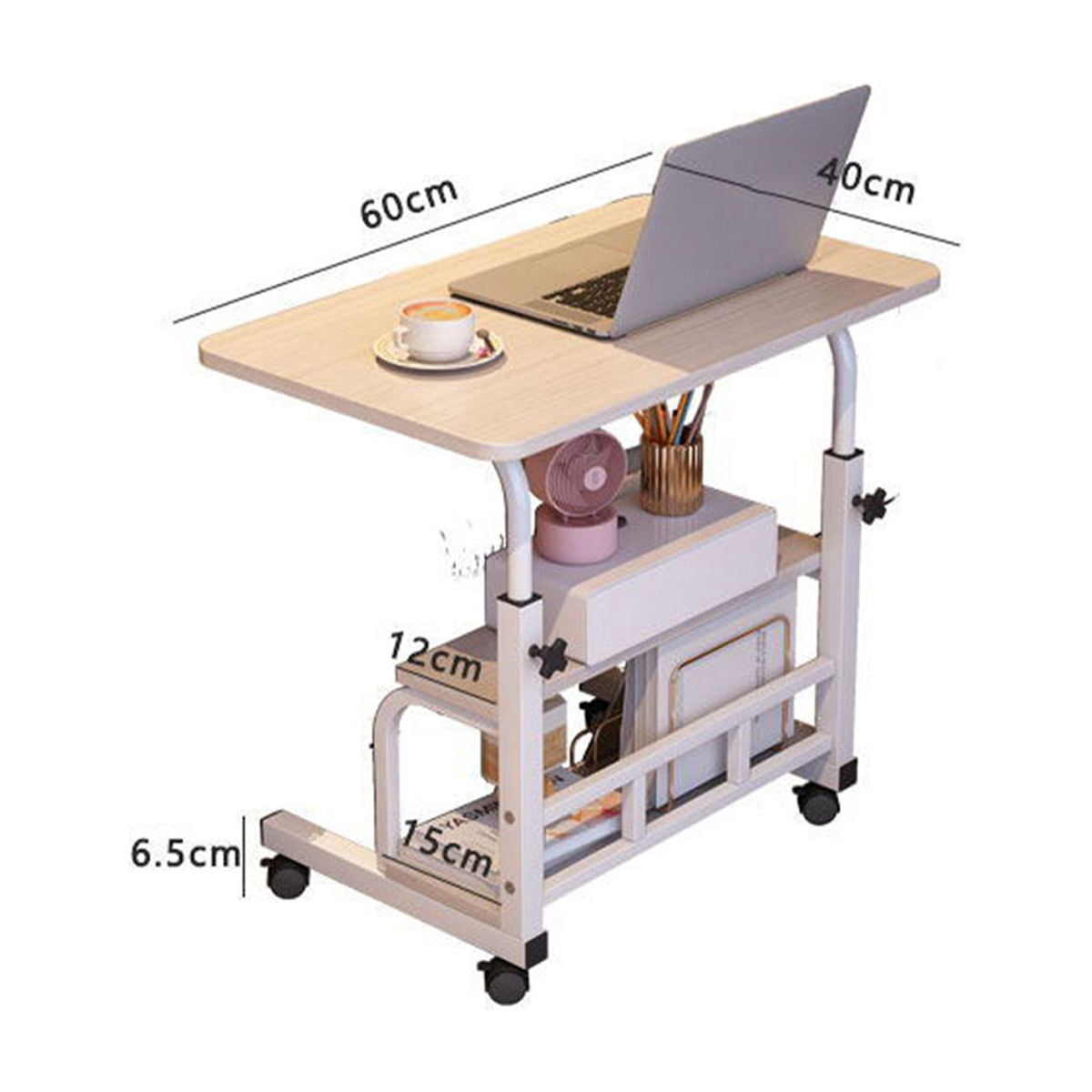 Danolapsi 31.5" Mobile Standing Desk, Adjustable Height Portable Rolling Desk Small Computer Desk, Mobile Stand Up Desk With Wheels & Storage Shelves For Home Office School