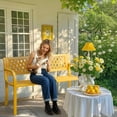 thumbnail image 2 of ZYPPPA  Outdoor Bench, 47" Iron Steel Frame Garden Bench with Mesh Pattern and Plastic Backrest Armrests, Patio Bench for Garden Park Yard Front Porch Patio, Yellow, 2 of 17