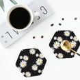 thumbnail image 4 of Yiaed Daisies Flowers Print Leather Coasters for Drinks - Cup Coasters Coffee Table Kitchen Table Bar, Home & Office Gifts Handmade Drink Coasters-Hexagon, 4 of 6