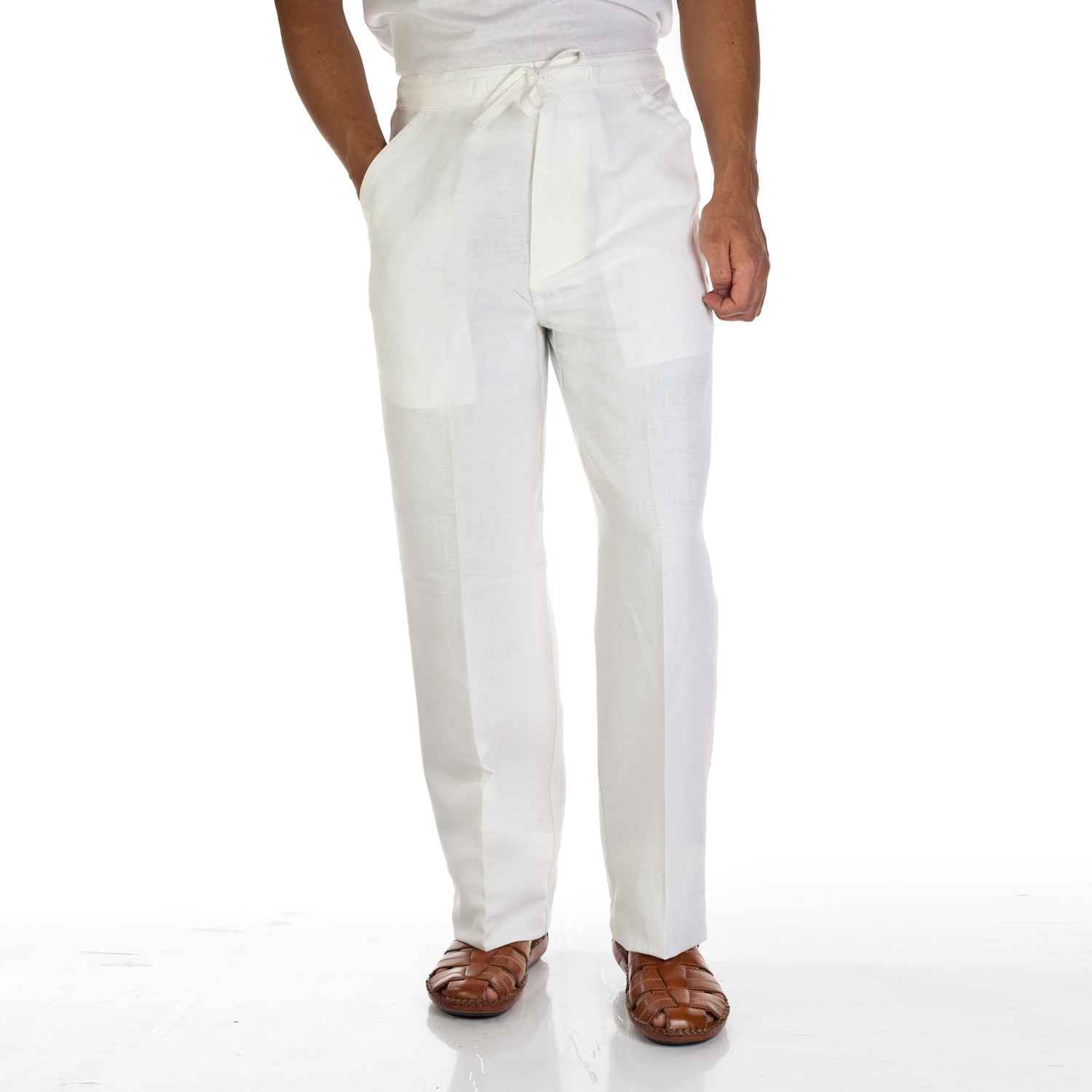 Cubavera - Linen blend drawstring pants for men. SIZE:M COLOR:WH ...