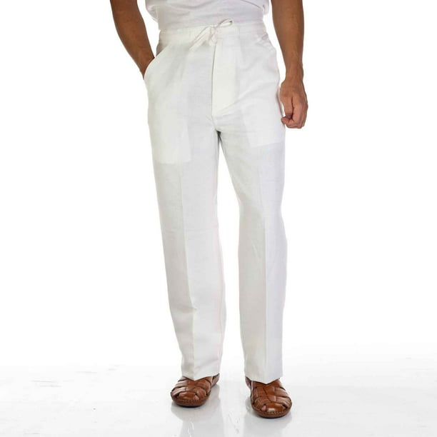Cubavera - Linen blend drawstring pants for men. SIZE:XL COLOR:WH ...