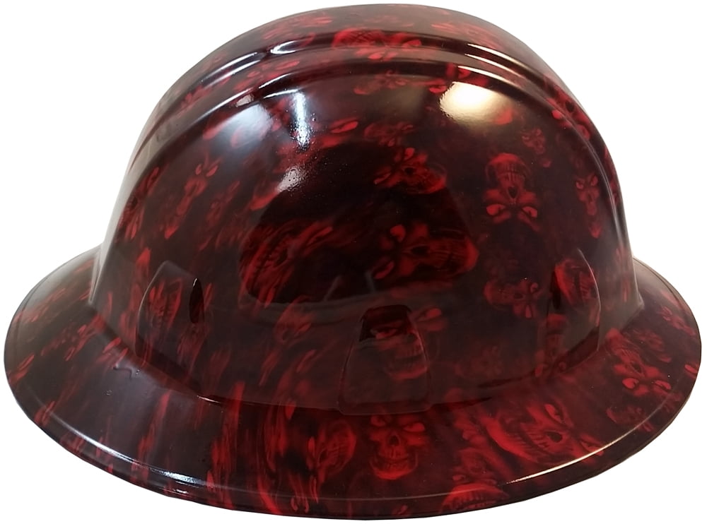 Hades Small Skull Red Hydro Dipped Hard Hats Full Brim Design