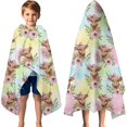 thumbnail image 3 of Colorful Highland Cow Flower Pattern Hooded Bath Towel，60"x35" for Ages 3 To 12 Kids, Quick Dry Lightweight Soft Microfiber Hood Beach Towel Cover Up for Kids, 3 of 7
