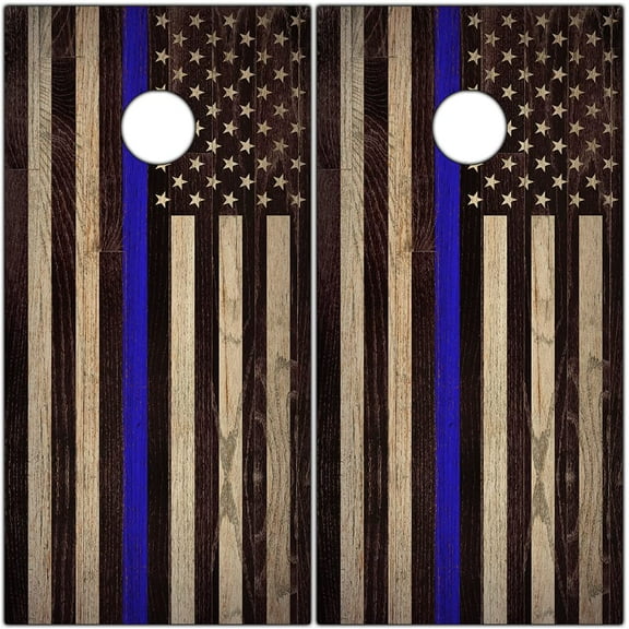 Cornhole Wraps for Boards Vinyl Decals (Set of 2) Lake Life - Corn Hole Bean Bag Toss Wrap Stickers Skins (Boards Not Included) (Police Support Flag)