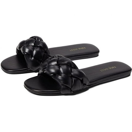Nine West Lula 3 Black Open/Rounded-Toe Synthetic Slide Sandal (8.5, Black)