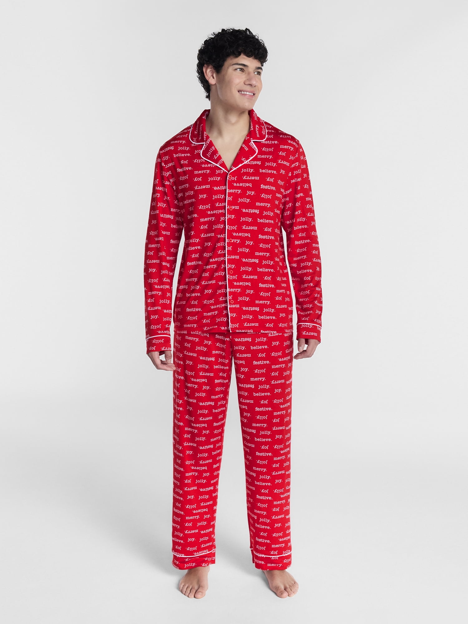 Holiday Time Matching Family Sleepwear Men's Notch Top and Pants Pajama Set, 2-Piece, Sizes S-3XL