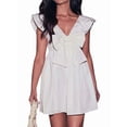 thumbnail image 2 of Women Babydoll Dress Tie Embellished Fly Sleeve Dresses A-Line Ruffle Flowy Short Dress White M, 2 of 8