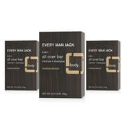 Every Man Jack Mens Bar Soap for Body and Hair - Sandalwood - Shea Butter, Aloe Vera, and Glycerin to Hydrate - Naturally Derived, Zero Harmful Chemicals - 3 pack