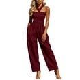 thumbnail image 2 of Women's Halter Jumpsuit, Solid Color Sleeveless With Zipper Pocket, Elastic Waist One-Piece Pants For Summer Vacation Wine 2XL, 2 of 6