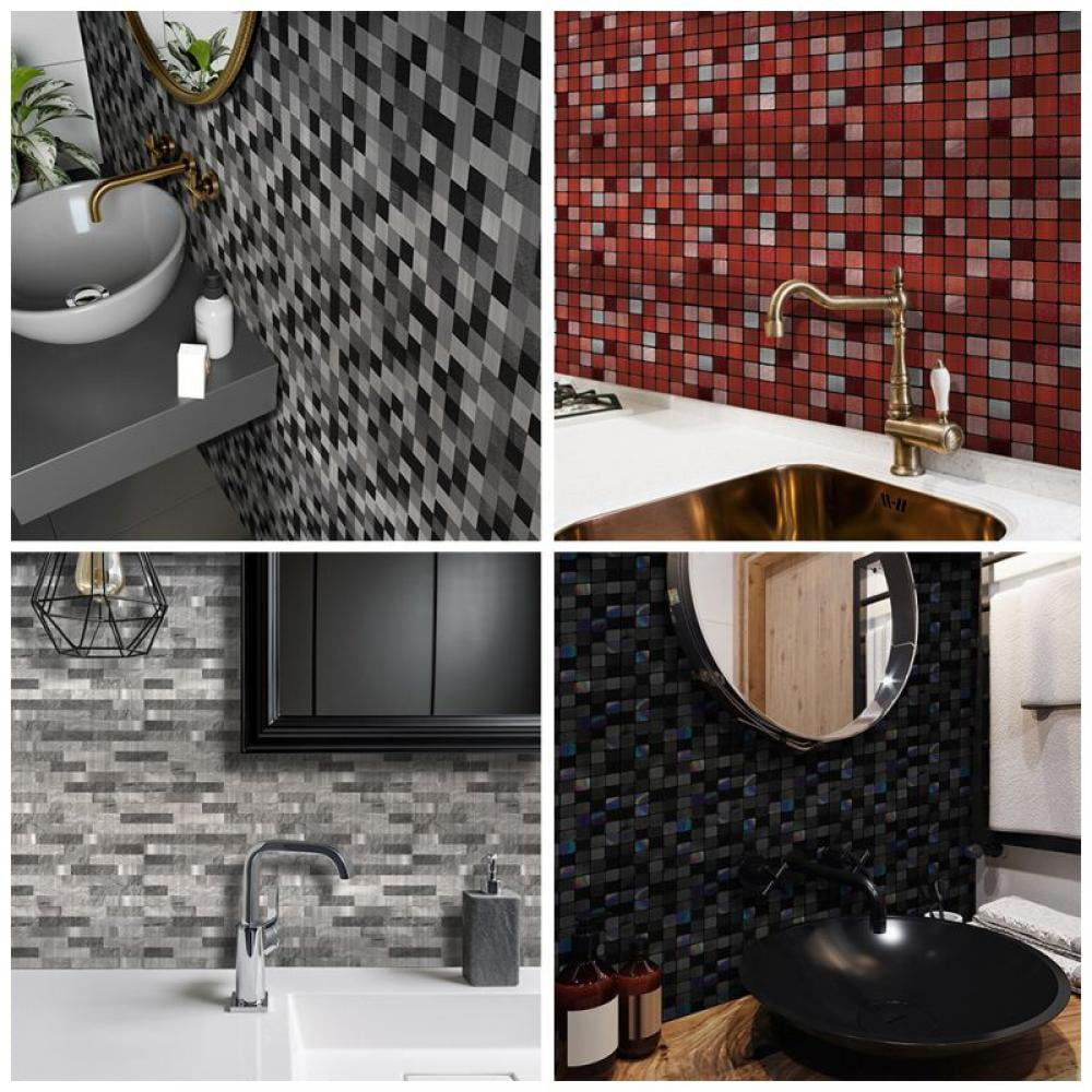 25Pcs Tile Mosaic Sticker Self-adhesive DIY Kitchen Bathroom Wall Home Decor 