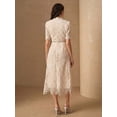 thumbnail image 2 of Apricot Floral Lace High Neck Short Sleeve Sheath Midi Dress, 2 of 30