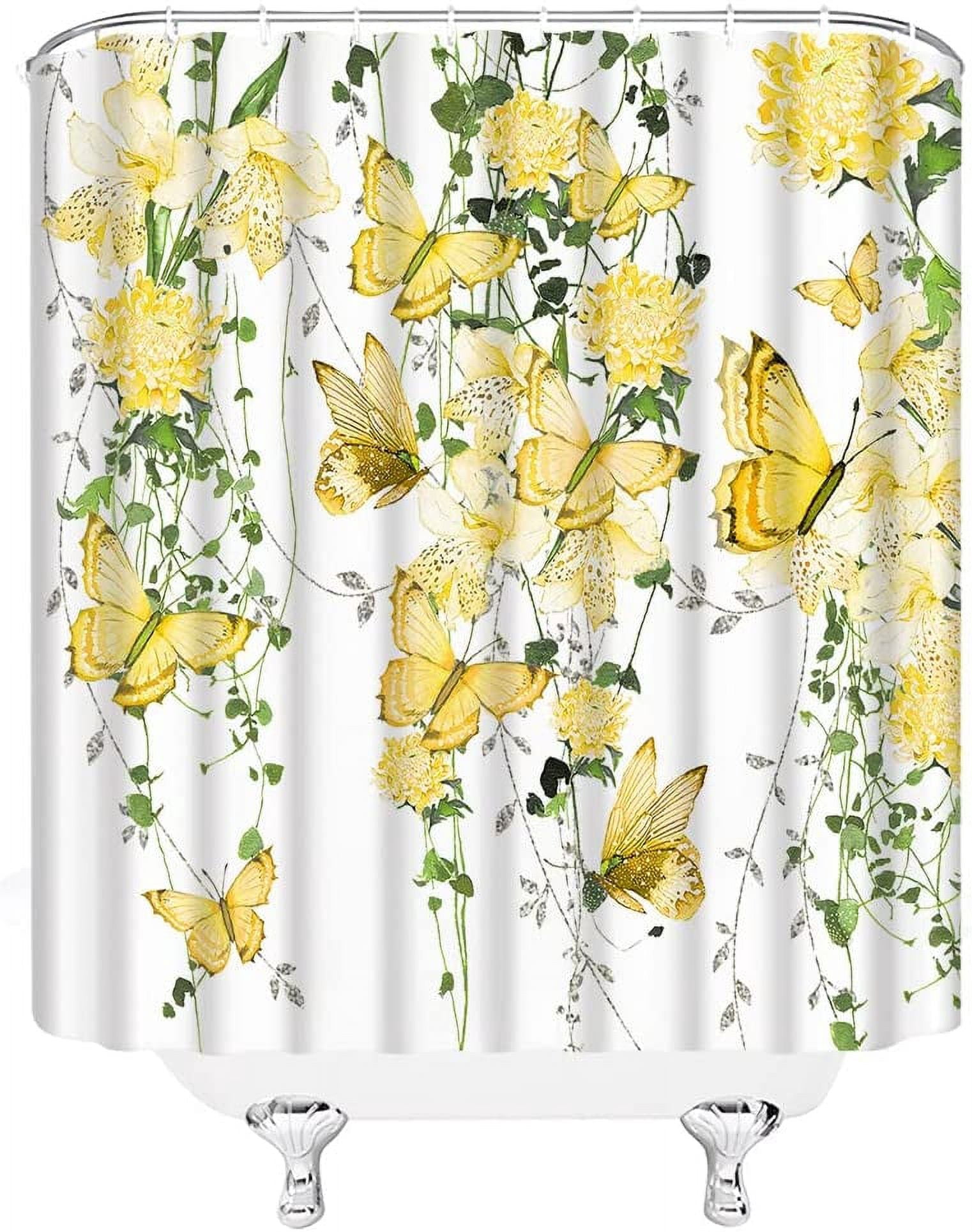 Ieskayiz Yellow Butterfly Polyester Shower Curtain, 70" x 84"