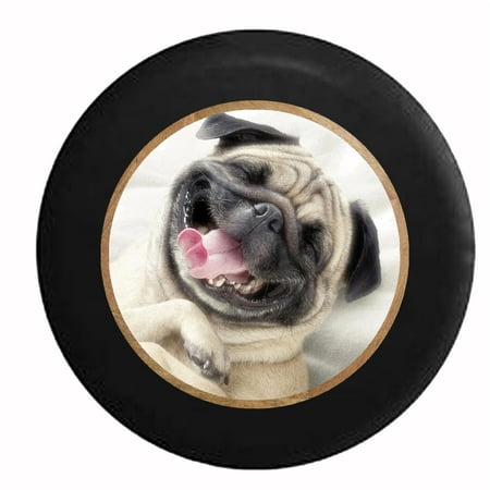 Jeep Spare Tire Cover - Smiling Pug Dog Cute Pet Jeep RV Camper Spare Tire Cover Black 29 in