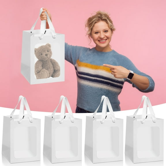 8pcs Large White Window Gift Bags, Gift Decorations, Shopping Bags, Bulk, Retail Packaging Bags for Business, Craft Grocery, Boutique, Party Favors, Wedding, Holiday Gift Packaging Bags.
