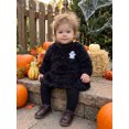 thumbnail image 3 of RUINIXCW Kids Girl Halloween Outfit Smiling Eyelashes Embroidery Long Sleeves Plush Sweatshirt and Mini Skirt 2 Pcs Set, 3 of 7