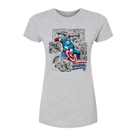 Marvel - Captain America Super Hero Jump - Juniors Fitted Short Sleeve Graphic T-Shirt