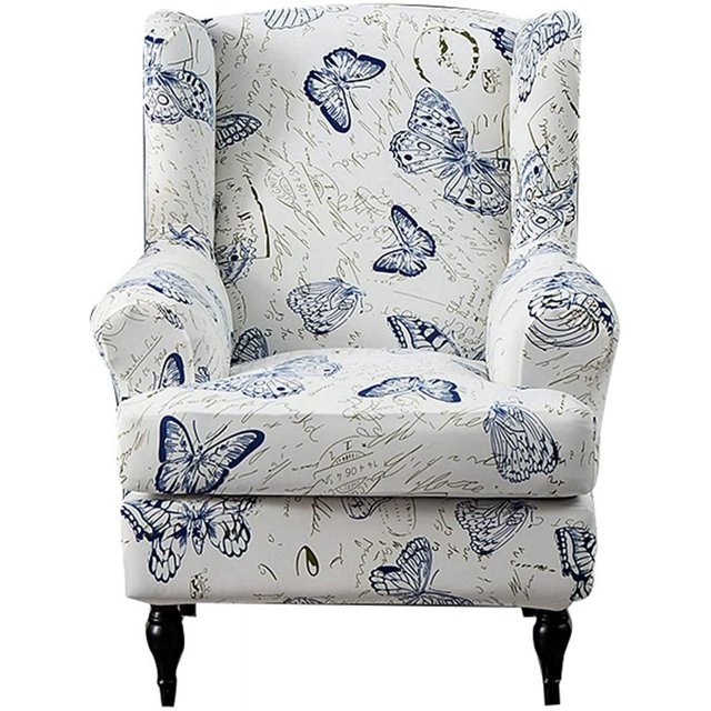 Wing Chair Slipcovers Stretch Spandex Wingback Chair Covers Sofa Slipcover Printing Wingback Armchair Slipcovers Furniture Protector Couch Soft with Elastic Bottom for Wingback Chairs