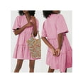 thumbnail image 6 of Michellecmm Women Mini Dress Short Sleeve V Neck Pleated Solid A-line Dress Summer Dress for Casual Daily, 6 of 9