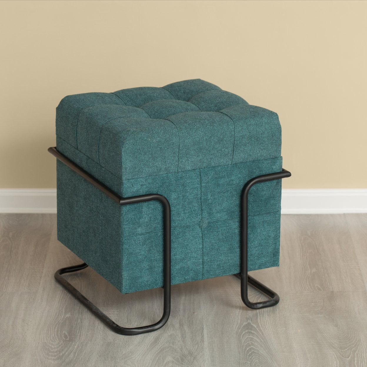 Square Fabric Storage Ottoman with Black Metal Frame