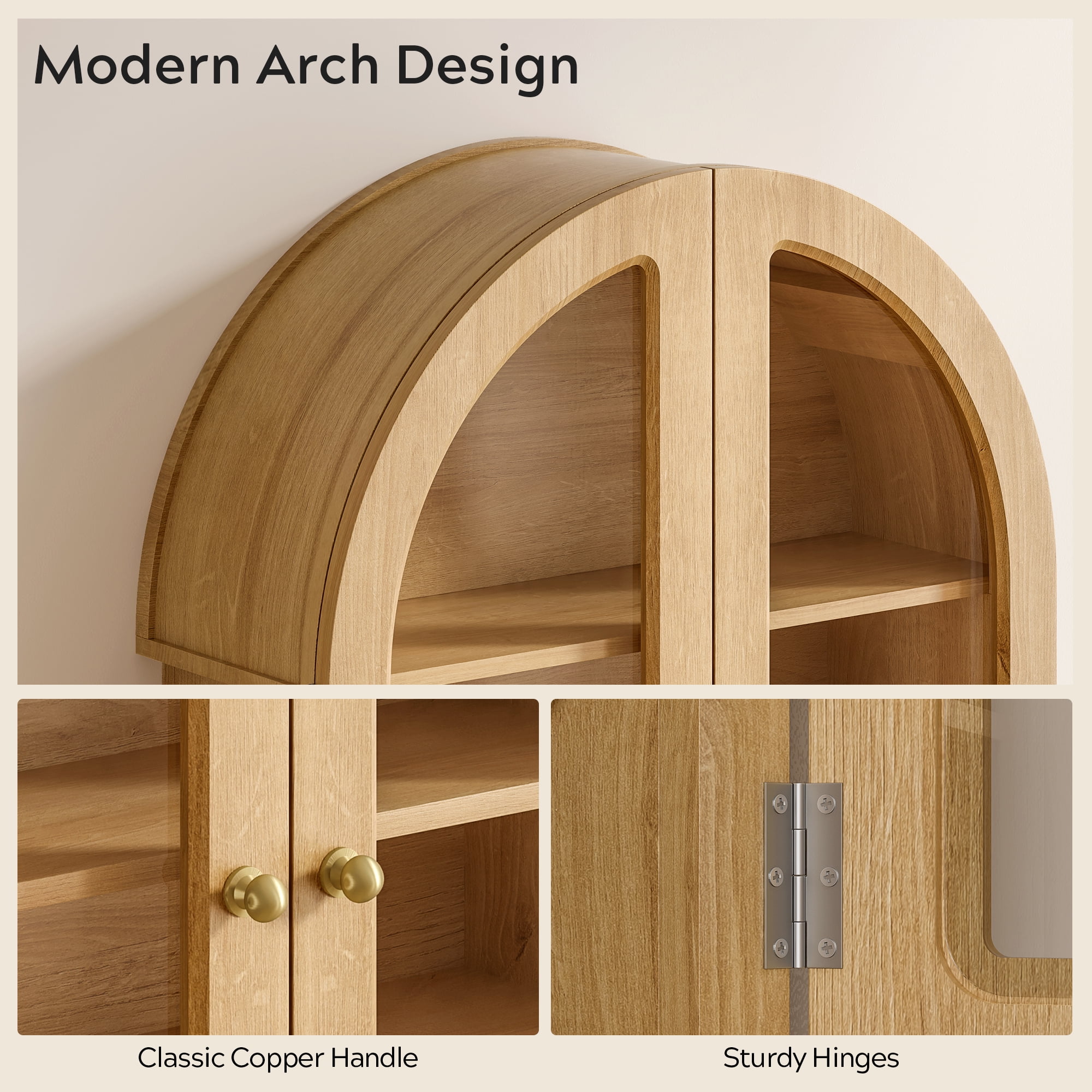 EYYTHUNG Large Arched Wall Cabinet, Bathroom Medicine Cabinet Cupboard with Adjustable Shelf, Natural Oak