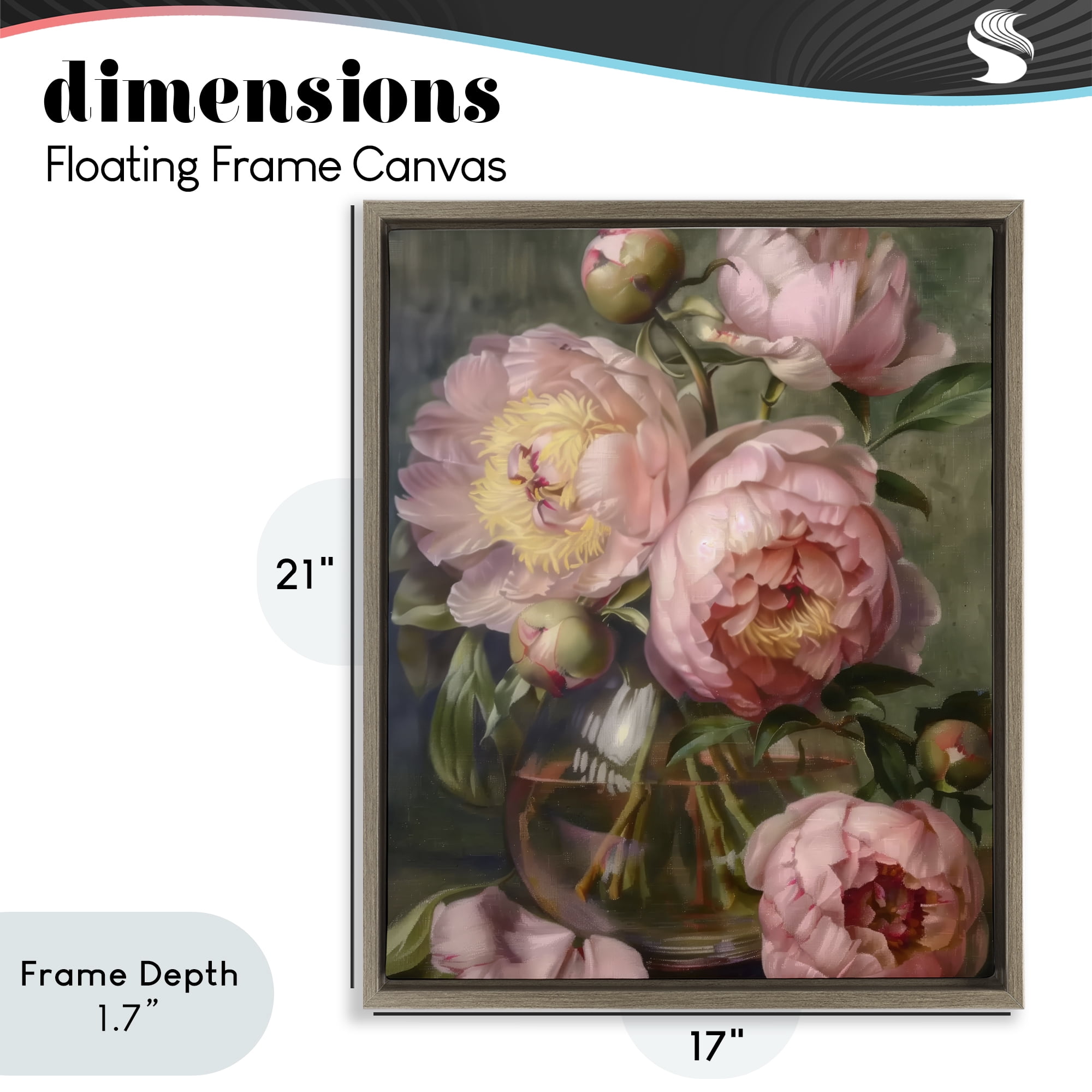 Stupell Industries Pink Peonies in Glass Vase Brown Framed Floater Canvas Wall Art, design by LSR Design Studio