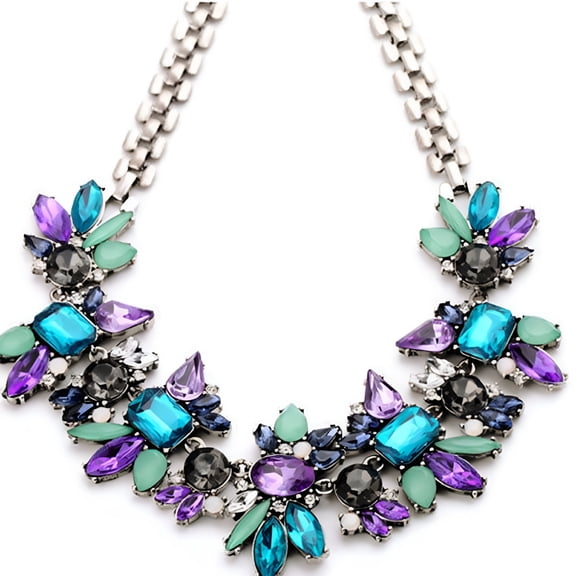 DESIGNICE Women Fashion Jewelry Statement Bib Collar Colorful Rhinestone Chain Necklace