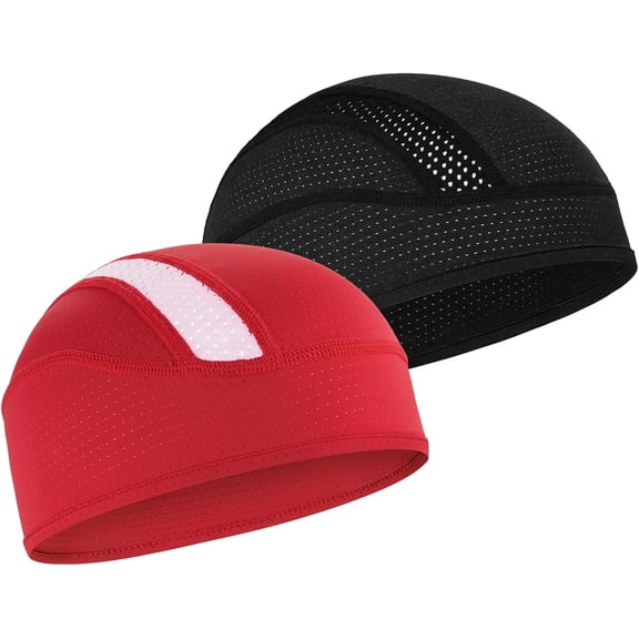 2Pack Skull Cap Helmet Liner Beanie, Cooling Mesh Cycling Running Hat for Men Women, Fits Under Helmets