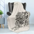 thumbnail image 4 of City Old Houses Soft Flannel Fleece Blanket, Singapore China Town Drawing in Vintage Style with Hand Lettering, Cozy Plush for Indoor and Outdoor Use, 50" x 70", Eggshell and Black, by Ambesonne, 4 of 5