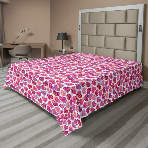 Ambesonne Valentine's Day Flat Sheet, Hearts in Geometric, King Size, Pink Fuchsia and Salmon